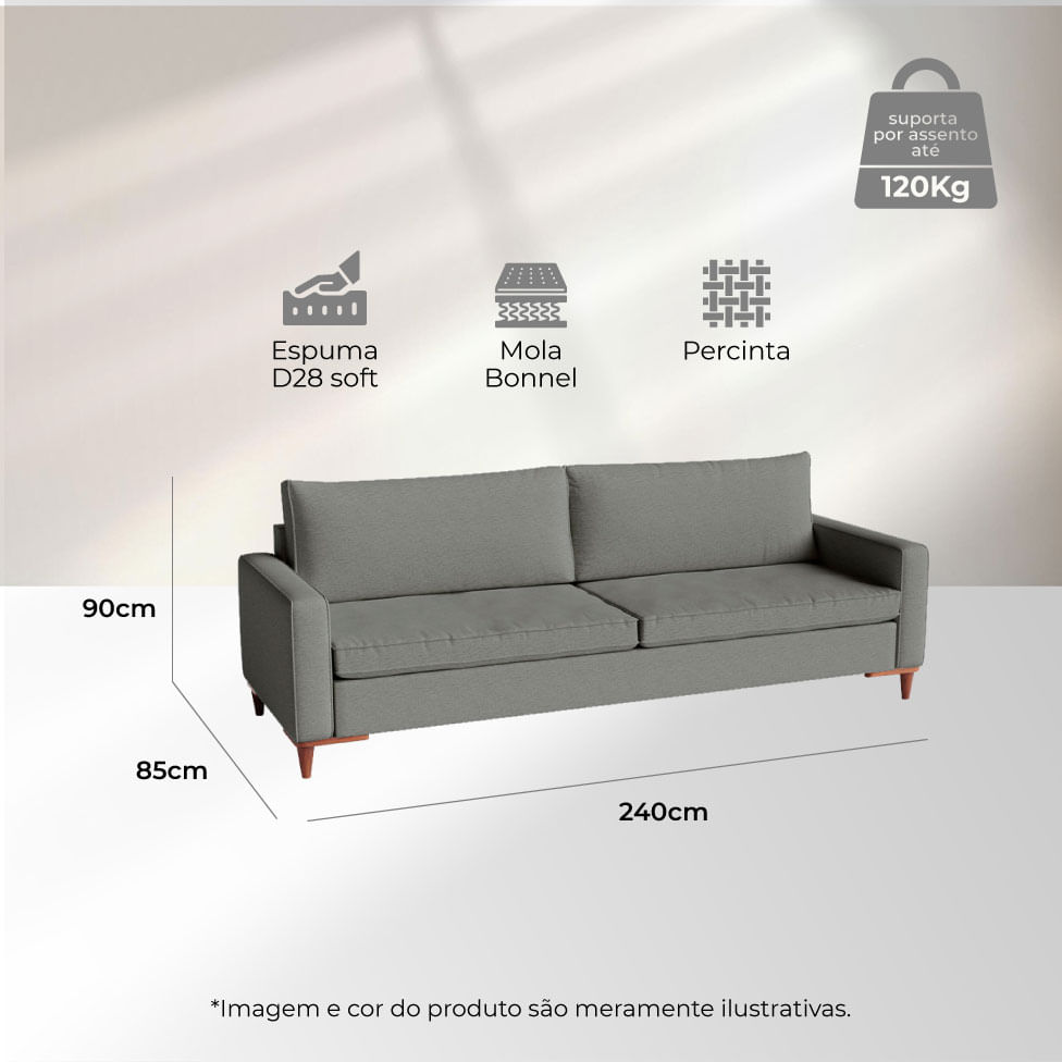 Sofá Servilha Living em Linho Cinza 2,40m - Imagem 5