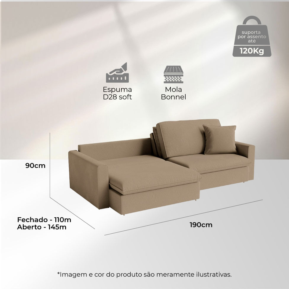 Sofá Soft Retrátil e Reclinável Bipartido em Linho Marrom Mescla 1,90m - Imagem 6