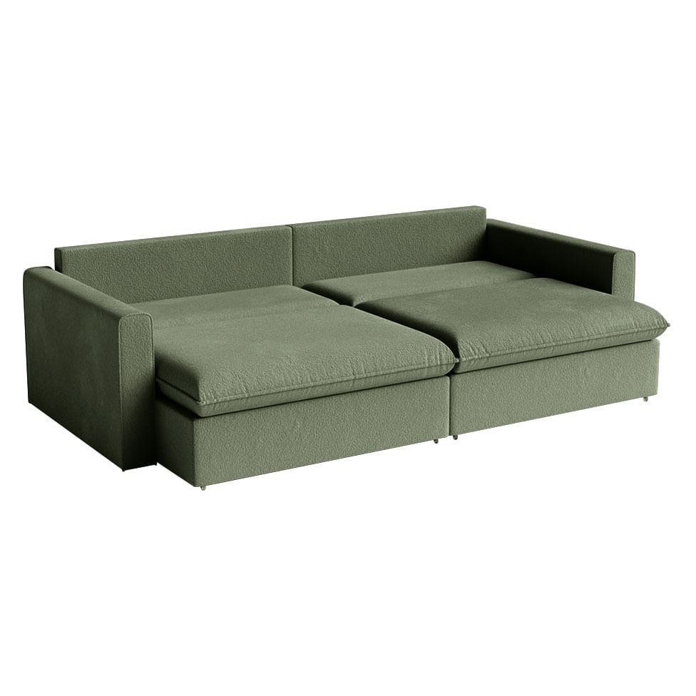 Sofá Soft Retrátil e Reclinável Bipartido em Linho Verde 2,10m - Imagem 3