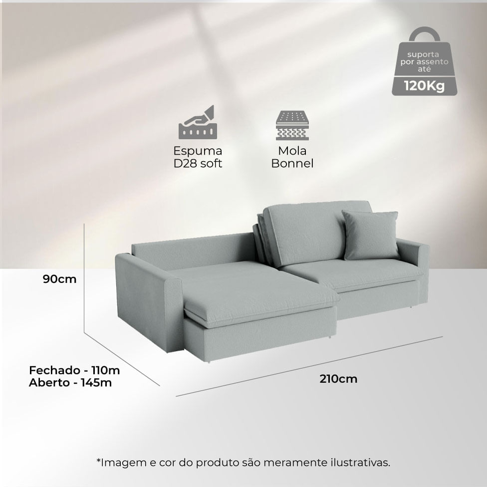 Sofá Soft Retrátil e Reclinável Bipartido em Linho Cinza Claro 2,10m - Imagem 6