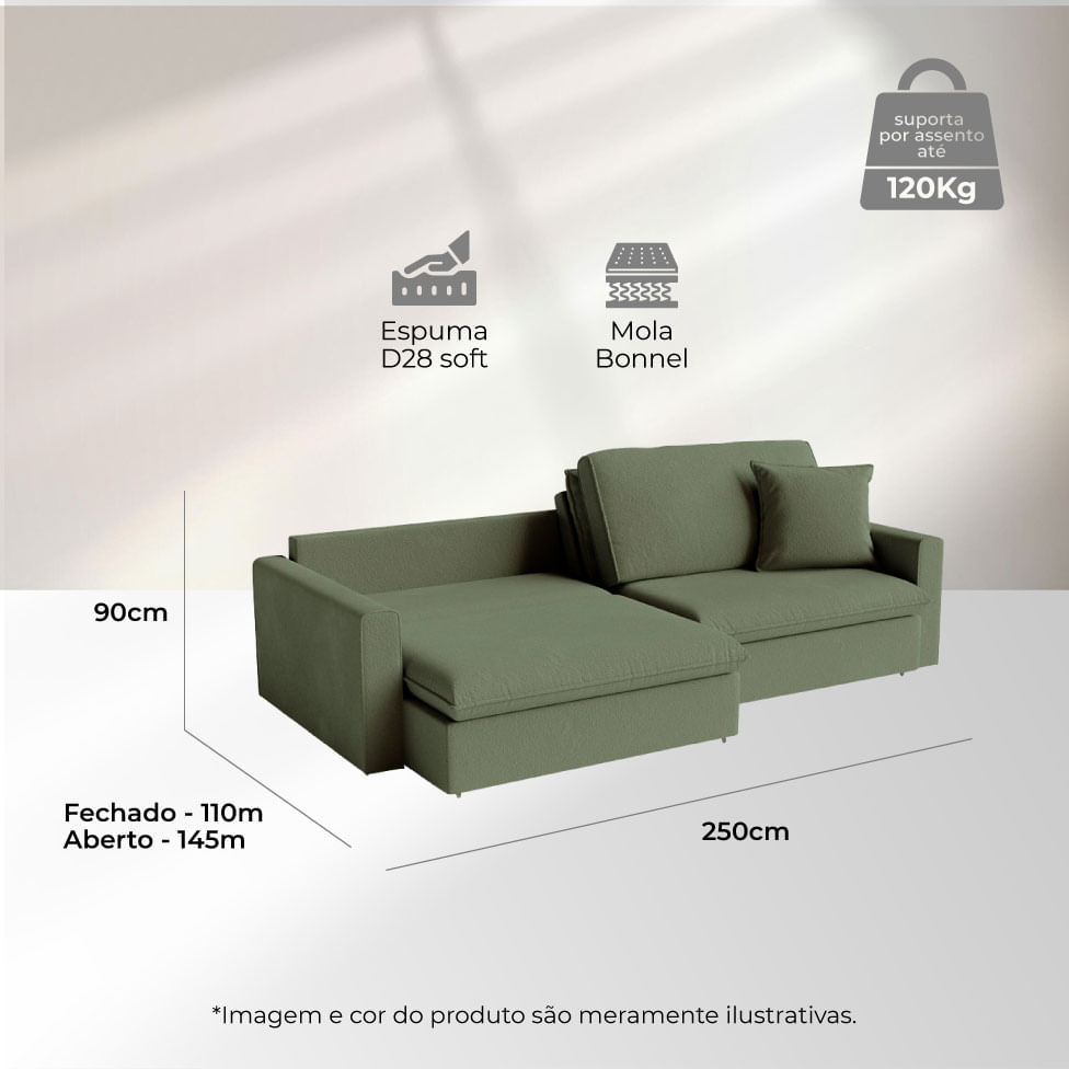 Sofá Soft Retrátil e Reclinável Bipartido em Linho Verde 2,50m - Imagem 6