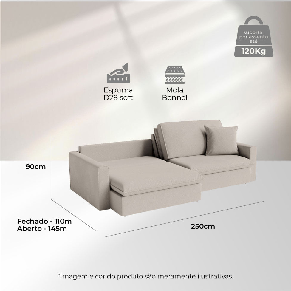 Sofá Soft Retrátil e Reclinável Bipartido em Linho Bege 2,50m - Imagem 6