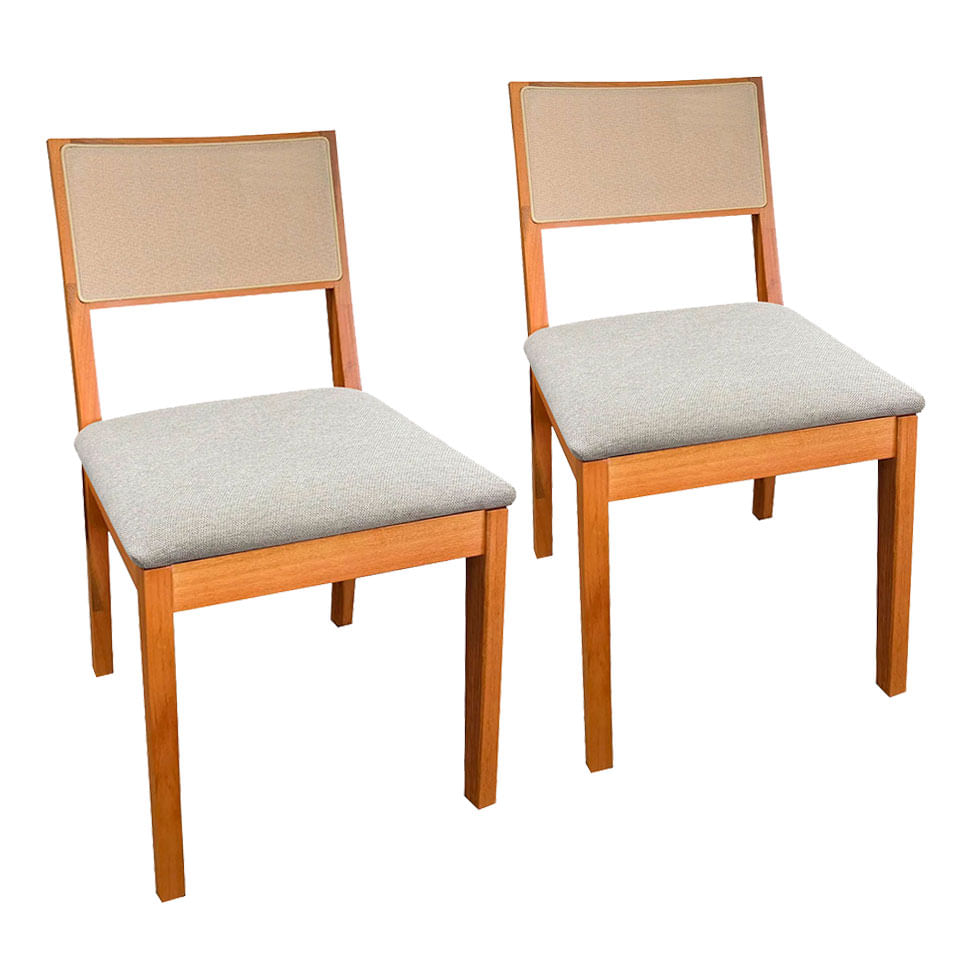 Kit com 2 Cadeiras Alice em Linho Bege com Base Amêndoa