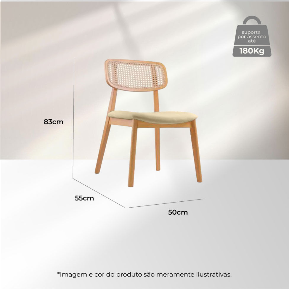 Conjunto 2 Cadeiras Duna Cru Base Mel Design Moderno Conforto Sala de Jantar - Imagem 5