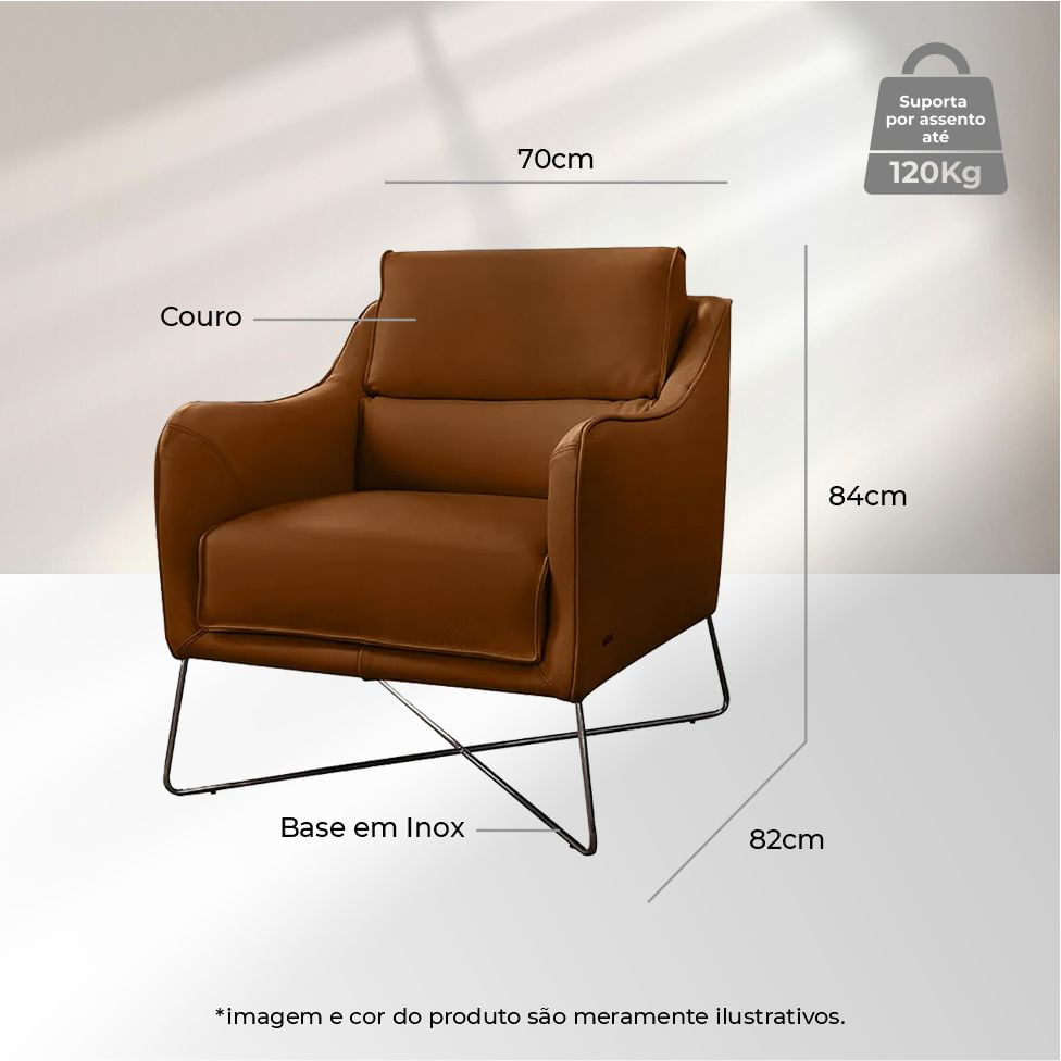 Poltrona Parma Couro Conhaque 457 - Imagem 4