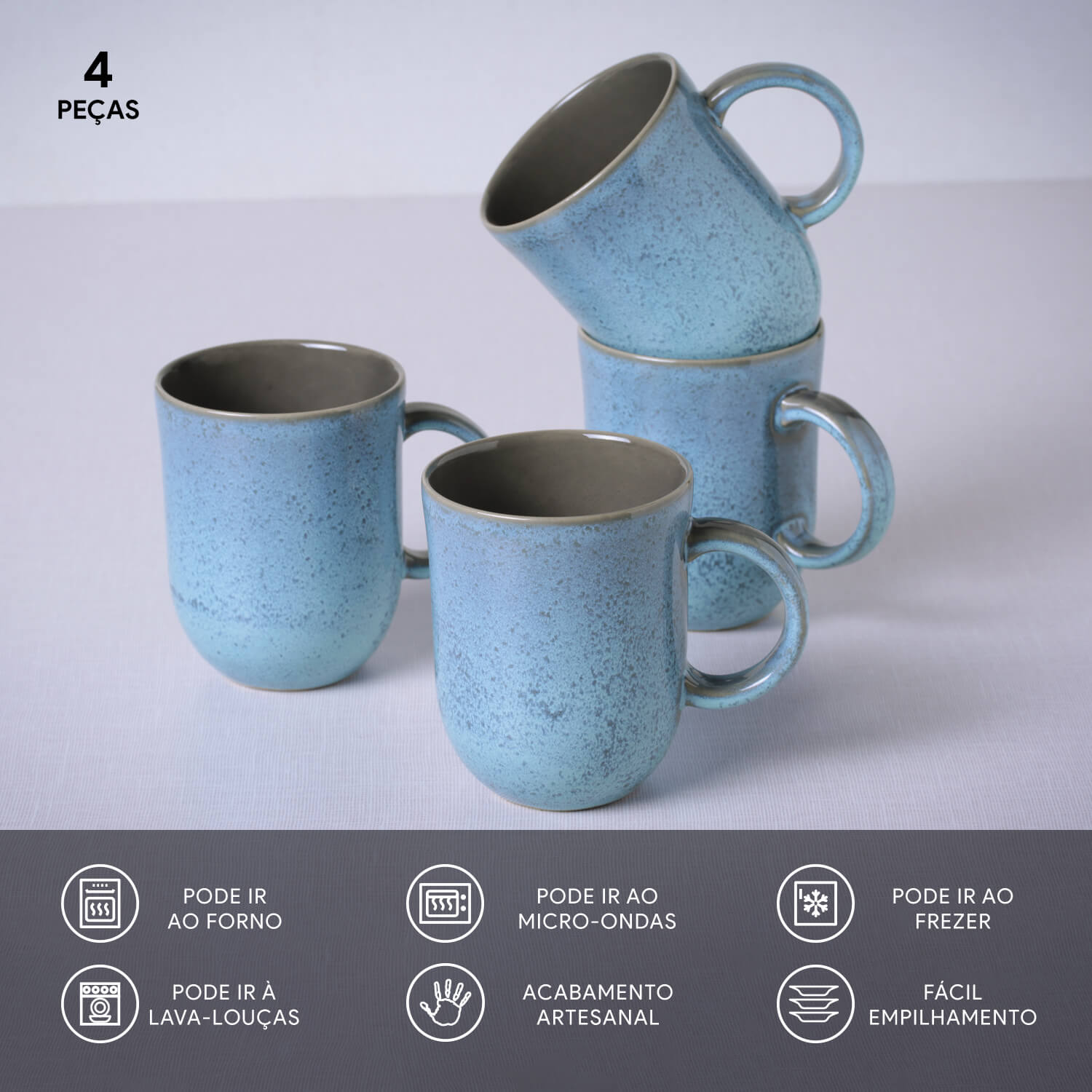 Conjunto com 4 Canecas Coup Stoneware Grande Breeze 330ml - Imagem 3