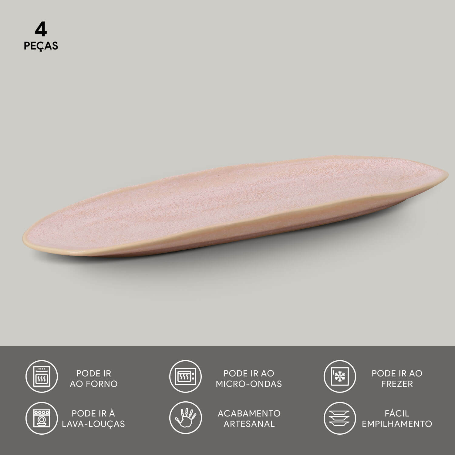 Conjunto com 4 Travessas Oval Rasa Grande Orgânico Litchi 36x13cm - Imagem 3