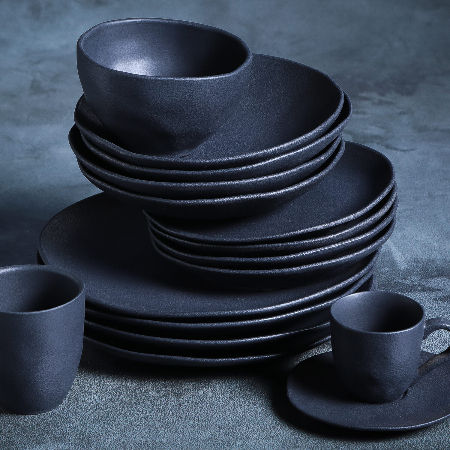 Conjunto com 6 Xícaras de Café com Pires Orgânico Preto Matte 120ml - Imagem 2