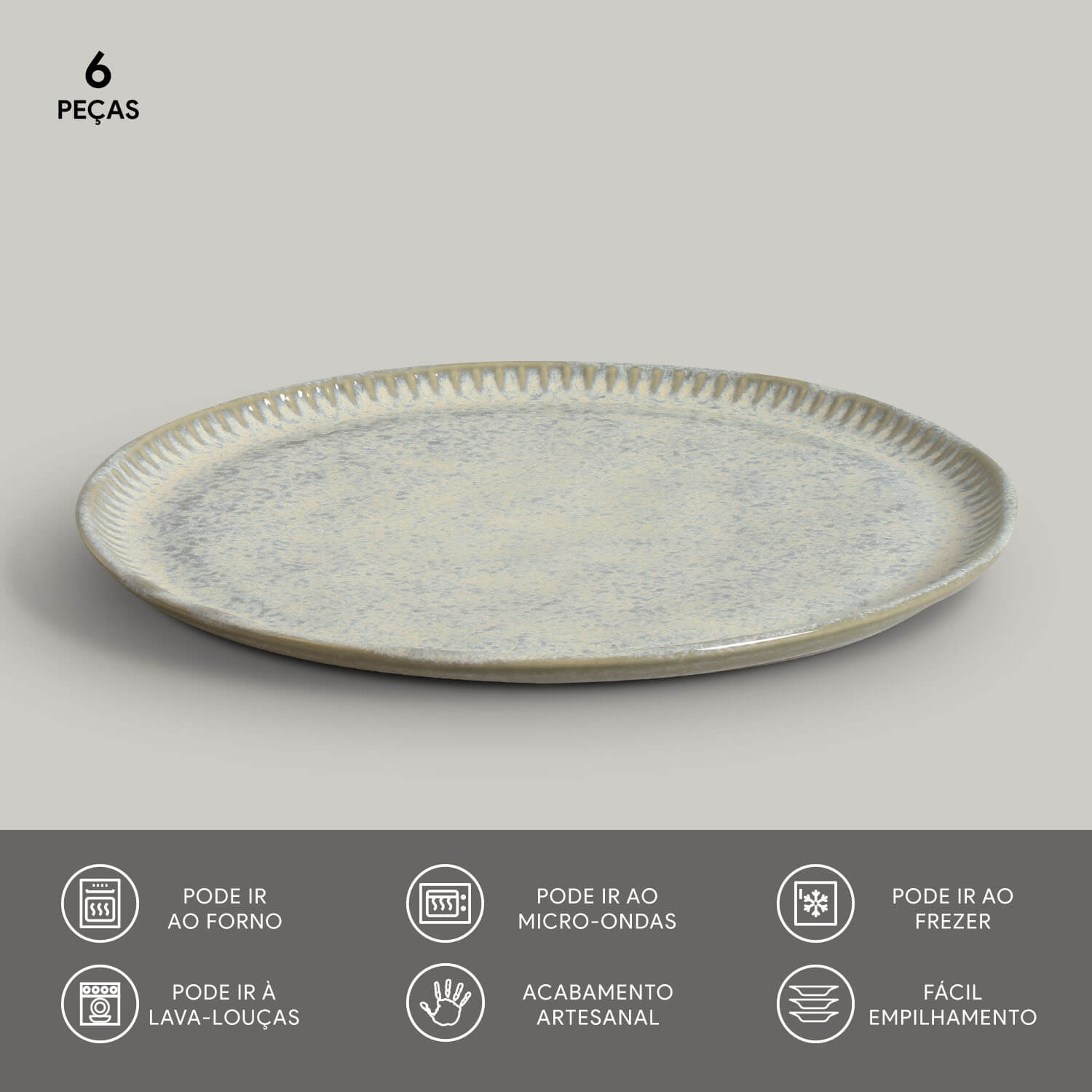 Conjunto com 6 Pratos de Sobremesa Linhas Green Granite Ø21,5cm - Imagem 3