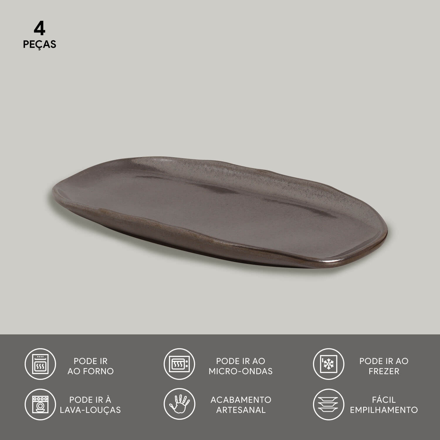 Conjunto com 4 Travessas Oval Rasa Pequena Orgânico Metallica 23x11cm - Imagem 3