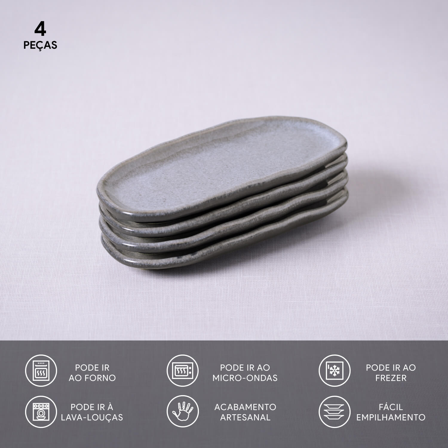 Conjunto com 4 Travessas Oval Rasa Mini Orgânico Dust 16,5x8cm - Imagem 3
