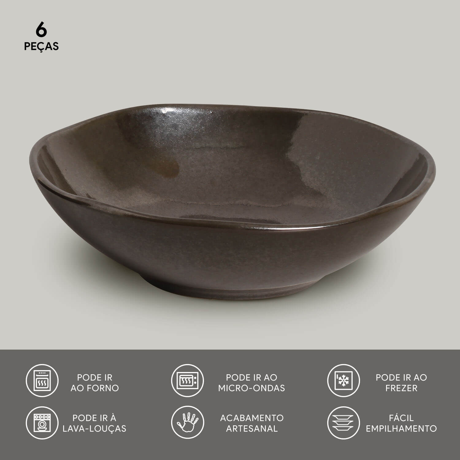 Conjunto com 6 Cumbucas Orgânico Metallica Ø17,5x5,5cm 520ml - Imagem 2