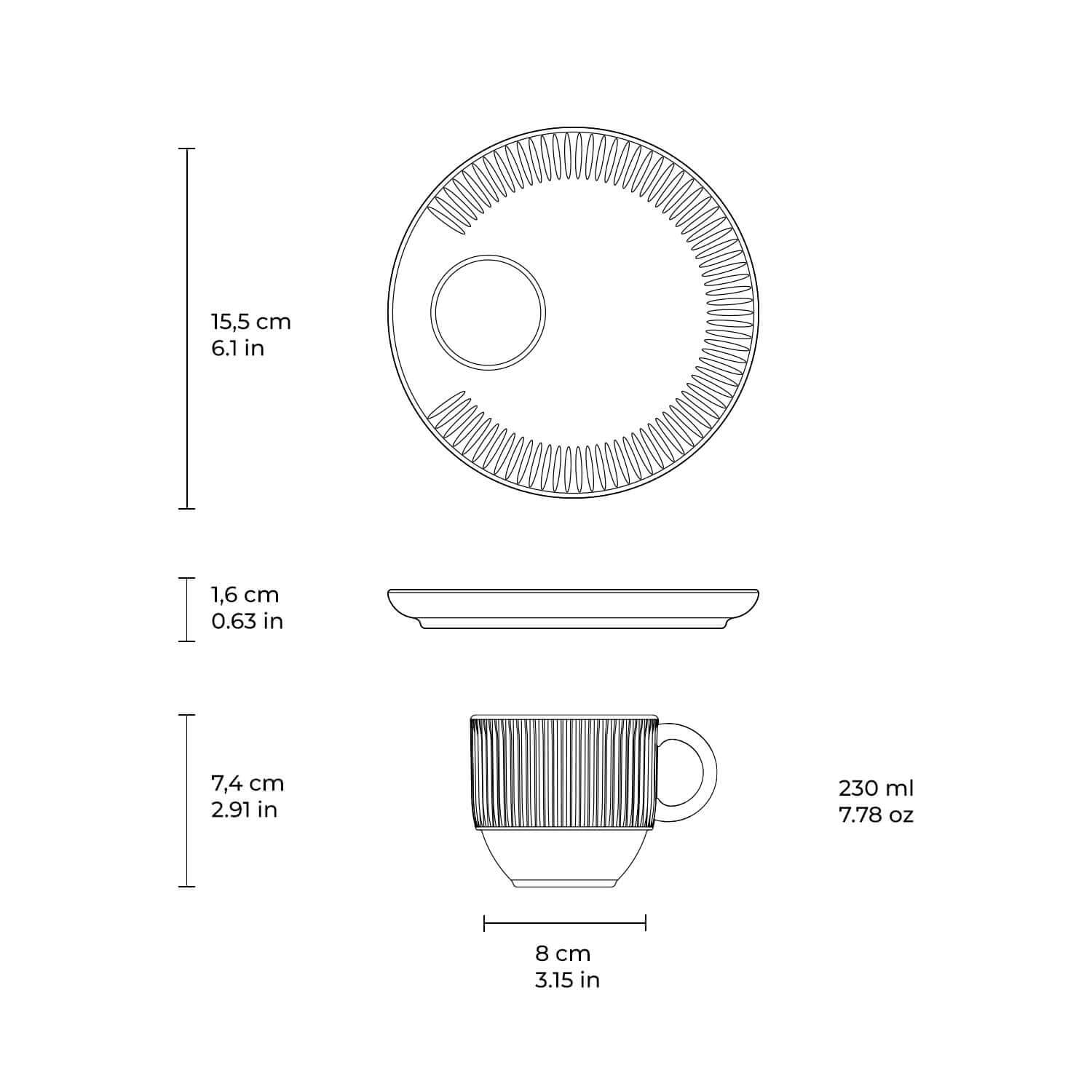 Conjunto com 6 Xícaras de Chá Empilhável com 6 Pires Linhas New White 230ml - Imagem 5