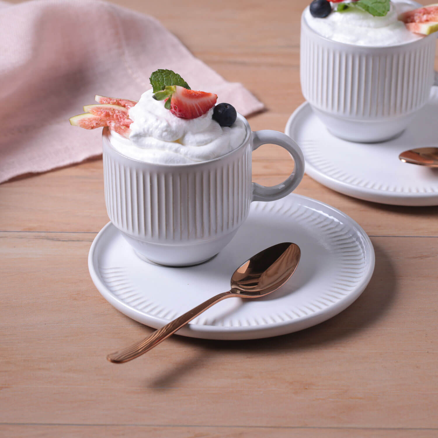 Conjunto com 6 Xícaras de Chá Empilhável com 6 Pires Linhas New White 230ml - Imagem 2