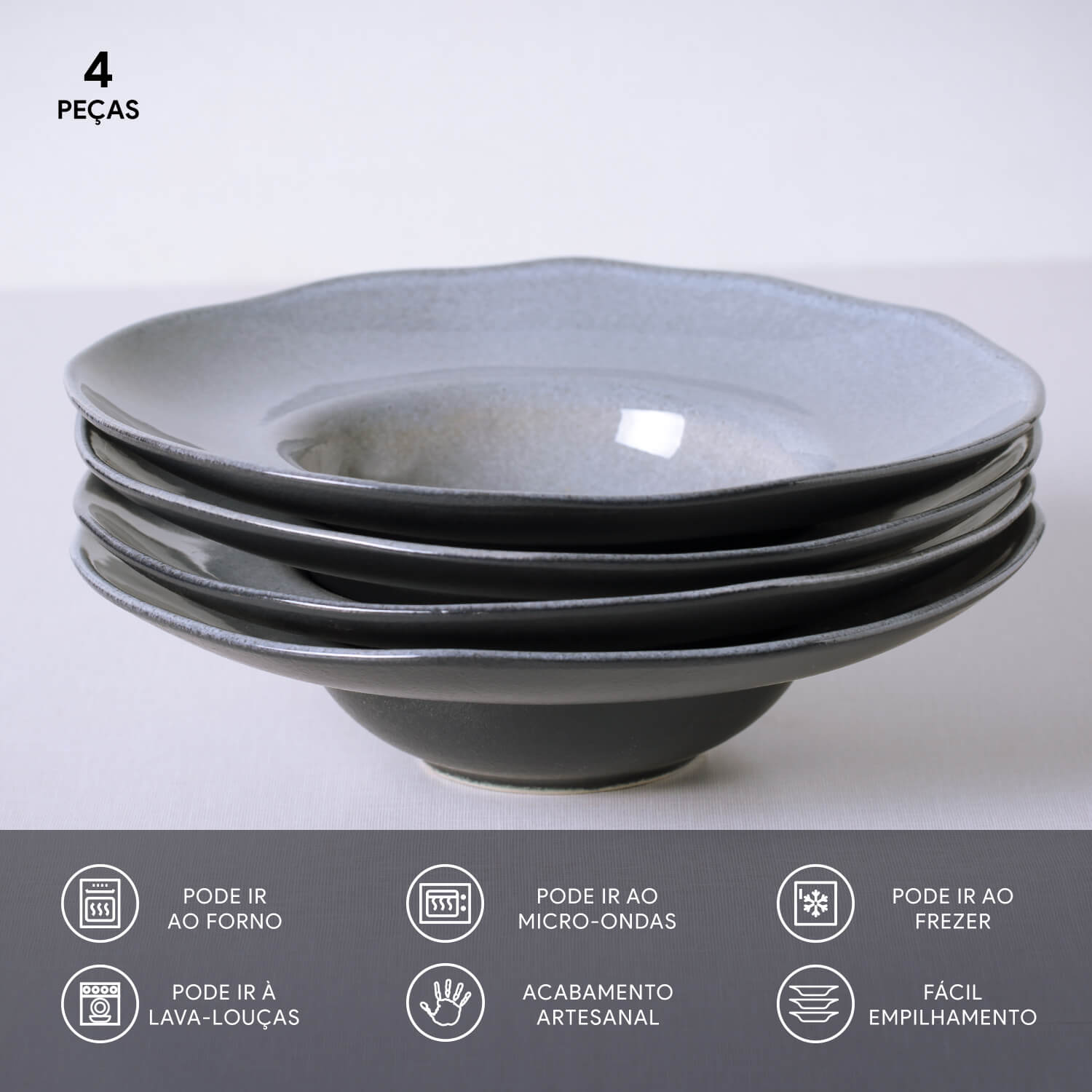 Conjunto com 4 Pratos de Massa Orgânico Dust Ø28x6,5cm 450ml - Imagem 3