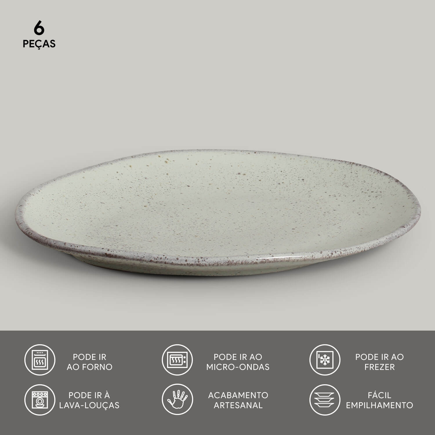 Conjunto com 6 Pratos Raso Oval Orgânico Pistache 31,5x26x2,7cm - Imagem 3