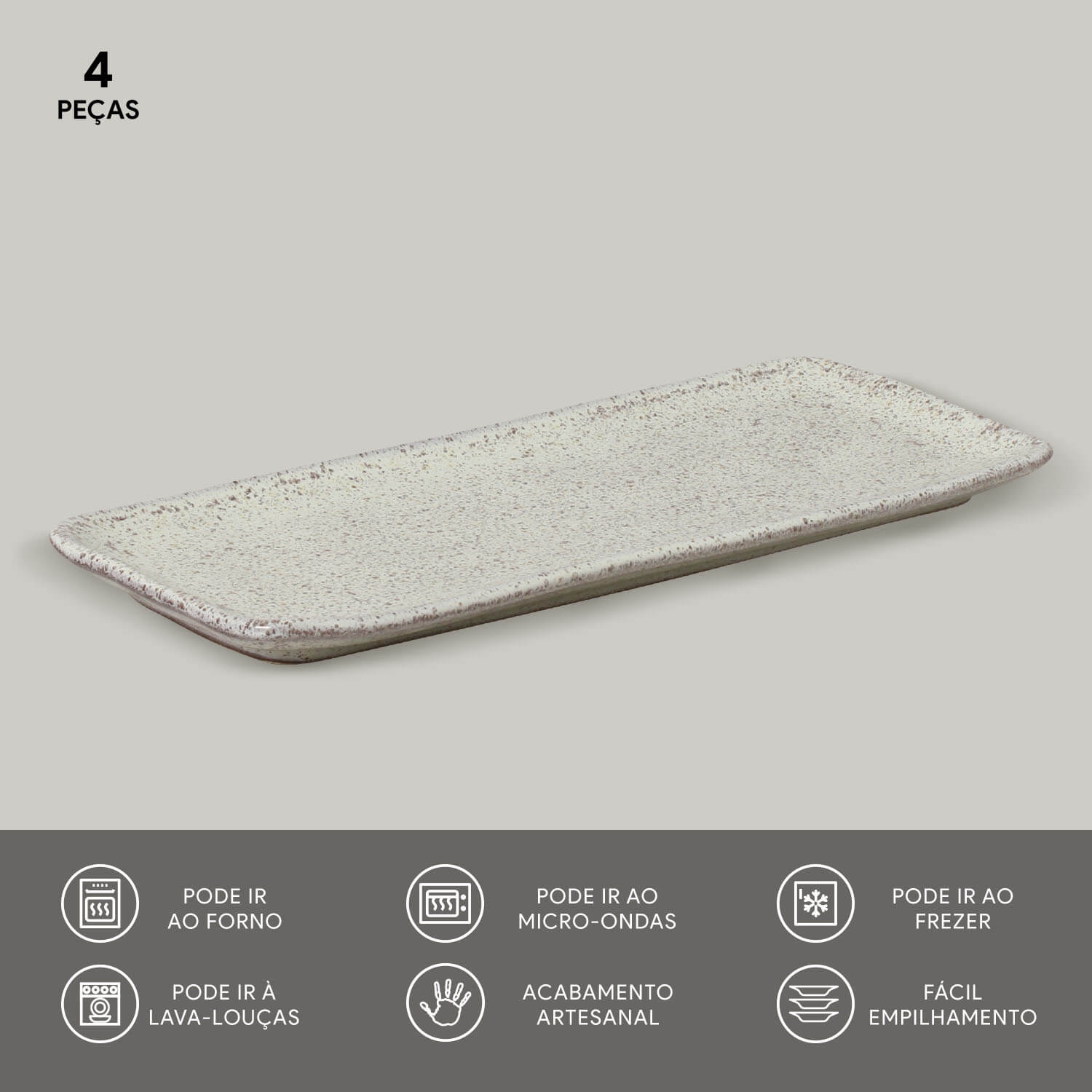 Conjunto com 4 Travessas Retangular Média Orgânico Pistache 33x13cm - Imagem 3