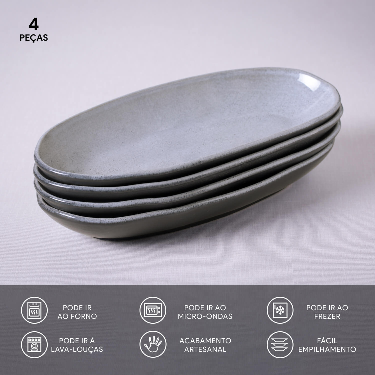 Conjunto com 4 Travessas Oval Funda G Orgânico Dust 32x16cm 650ml - Imagem 3