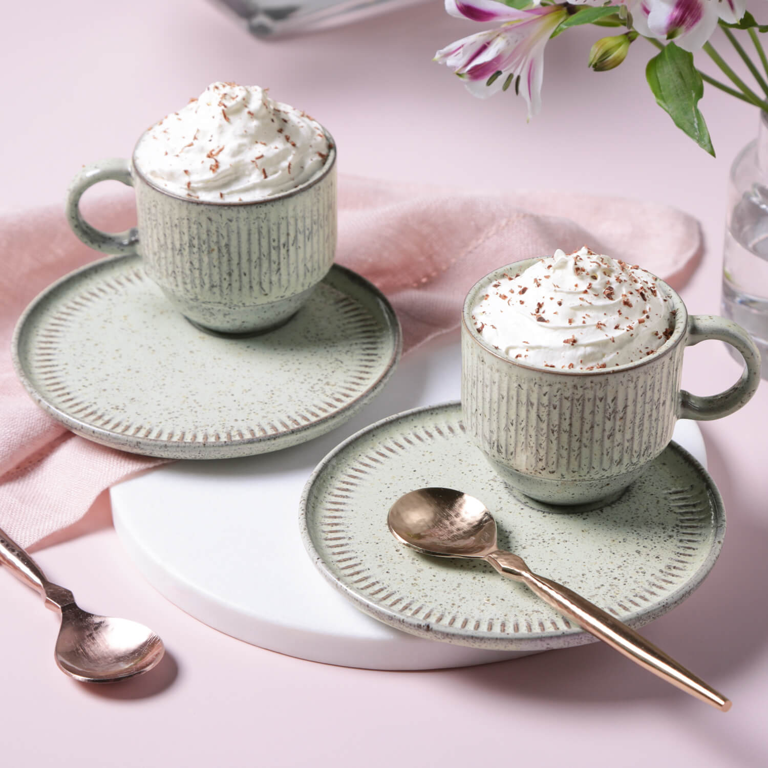 Conjunto com 6 Xícaras de Chá Empilhável com 6 Pires Linhas Pistache 230ml - Imagem 4