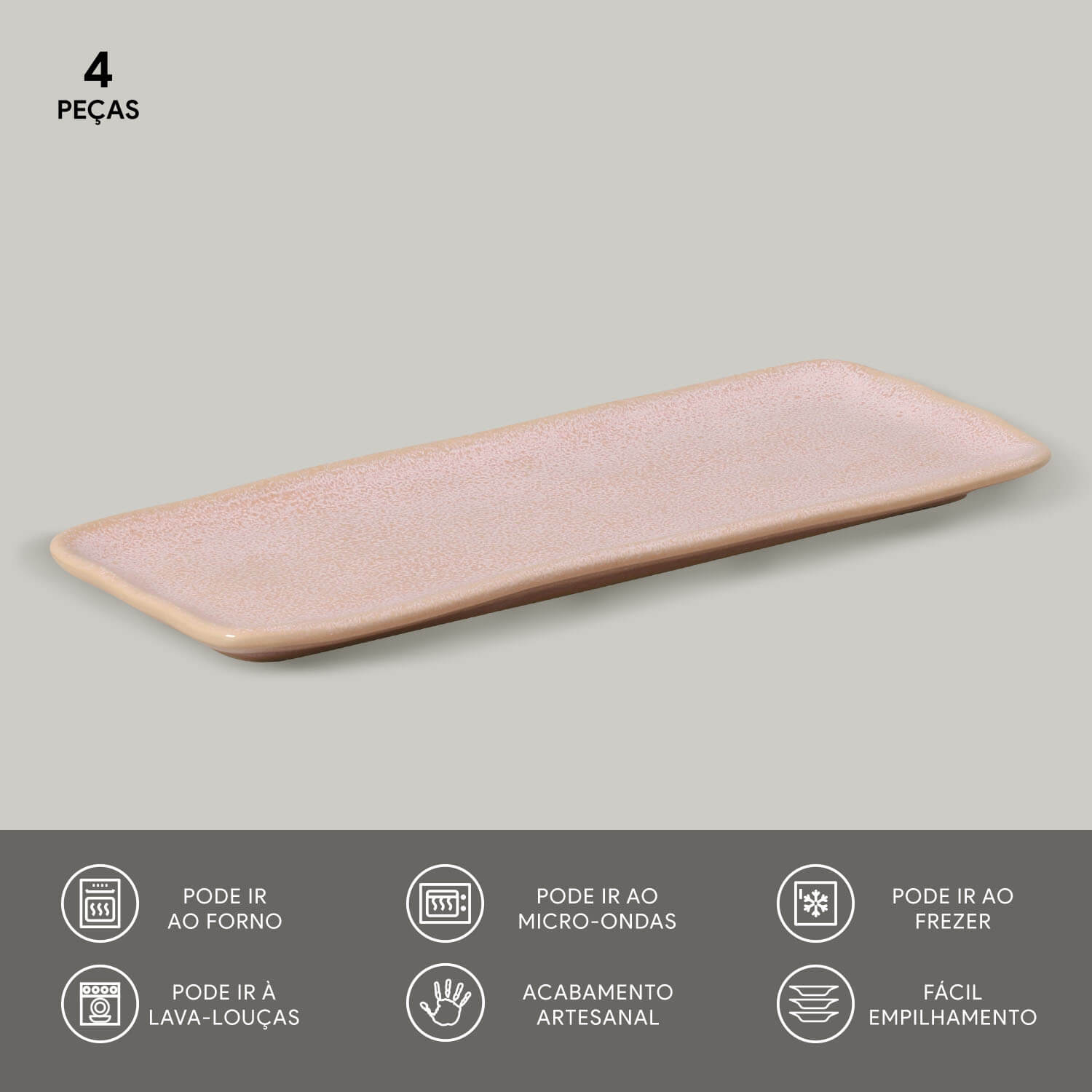 Conjunto com 4 Travessas Retangular Média Orgânico Litchi 33x13cm - Imagem 3