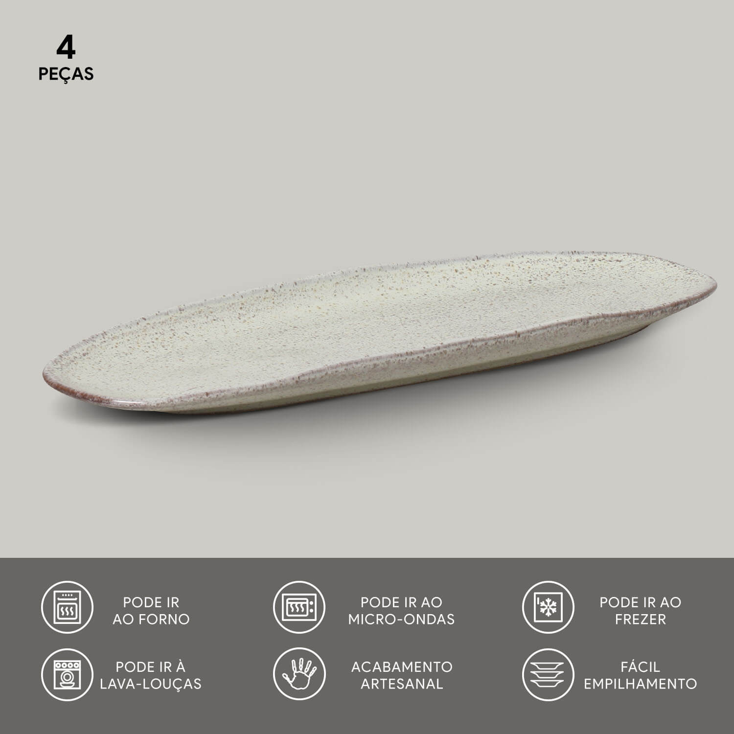 Conjunto com 4 Travessas Oval Rasa Grande Orgânico Pistache 36x13cm - Imagem 3