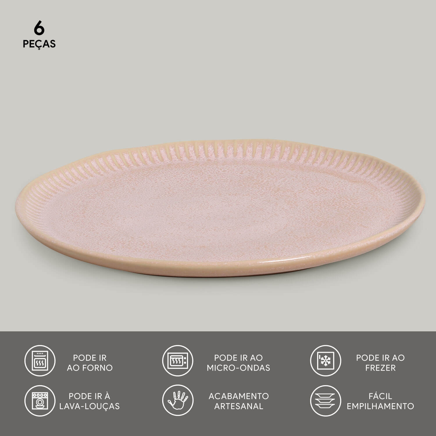 Conjunto com 6 Pratos Raso Linhas Litchi Ø27,5cm - Imagem 3