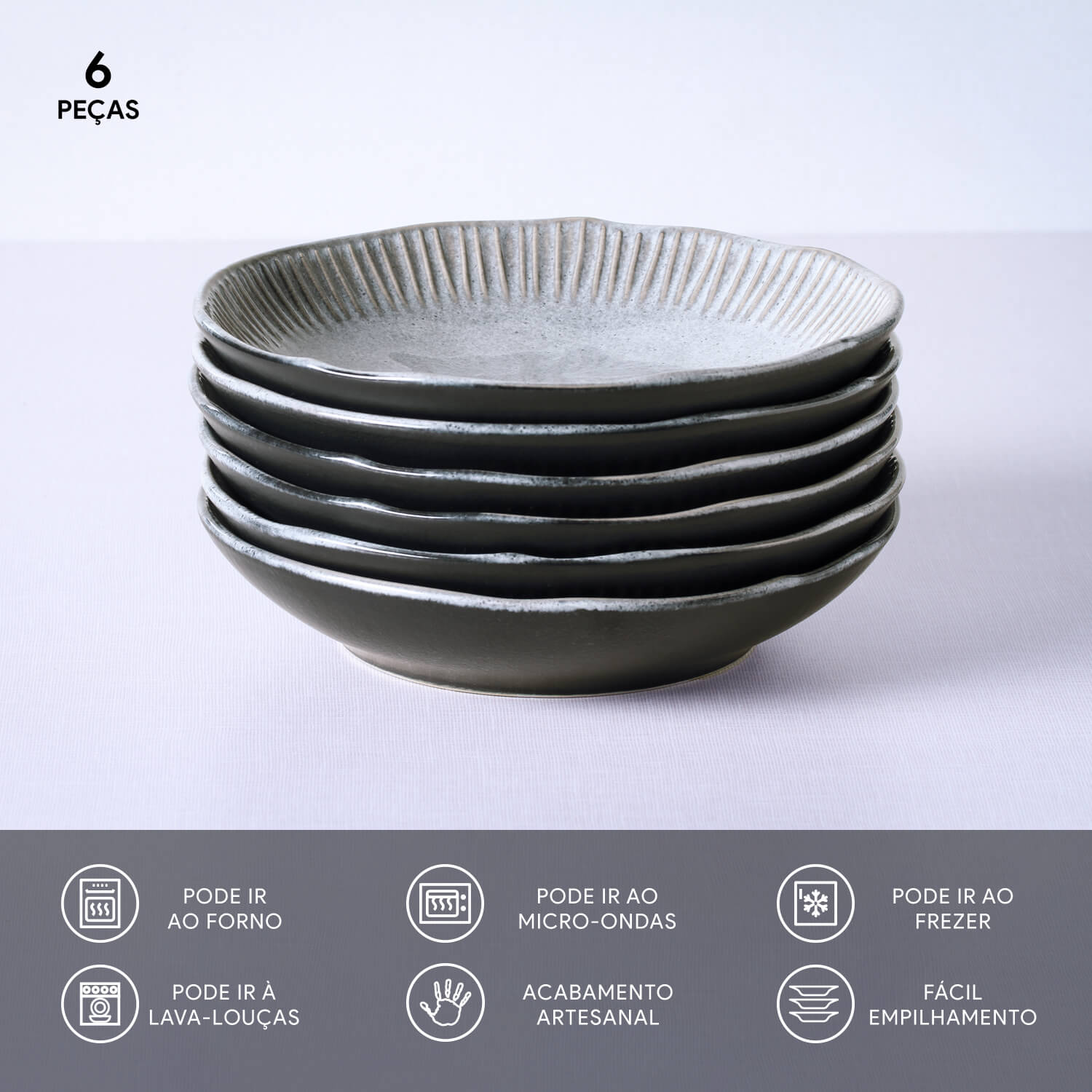 Conjunto com 6 Pratos Fundo Linhas Dust Ø22,5cm 830ml - Imagem 3