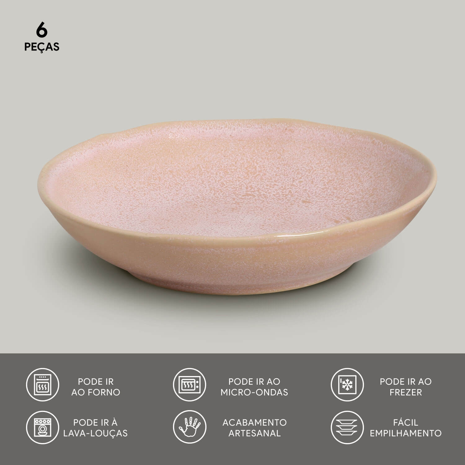 Conjunto com 6 Pratos Fundo Bio Litchi Ø25cm 1100ml - Imagem 3