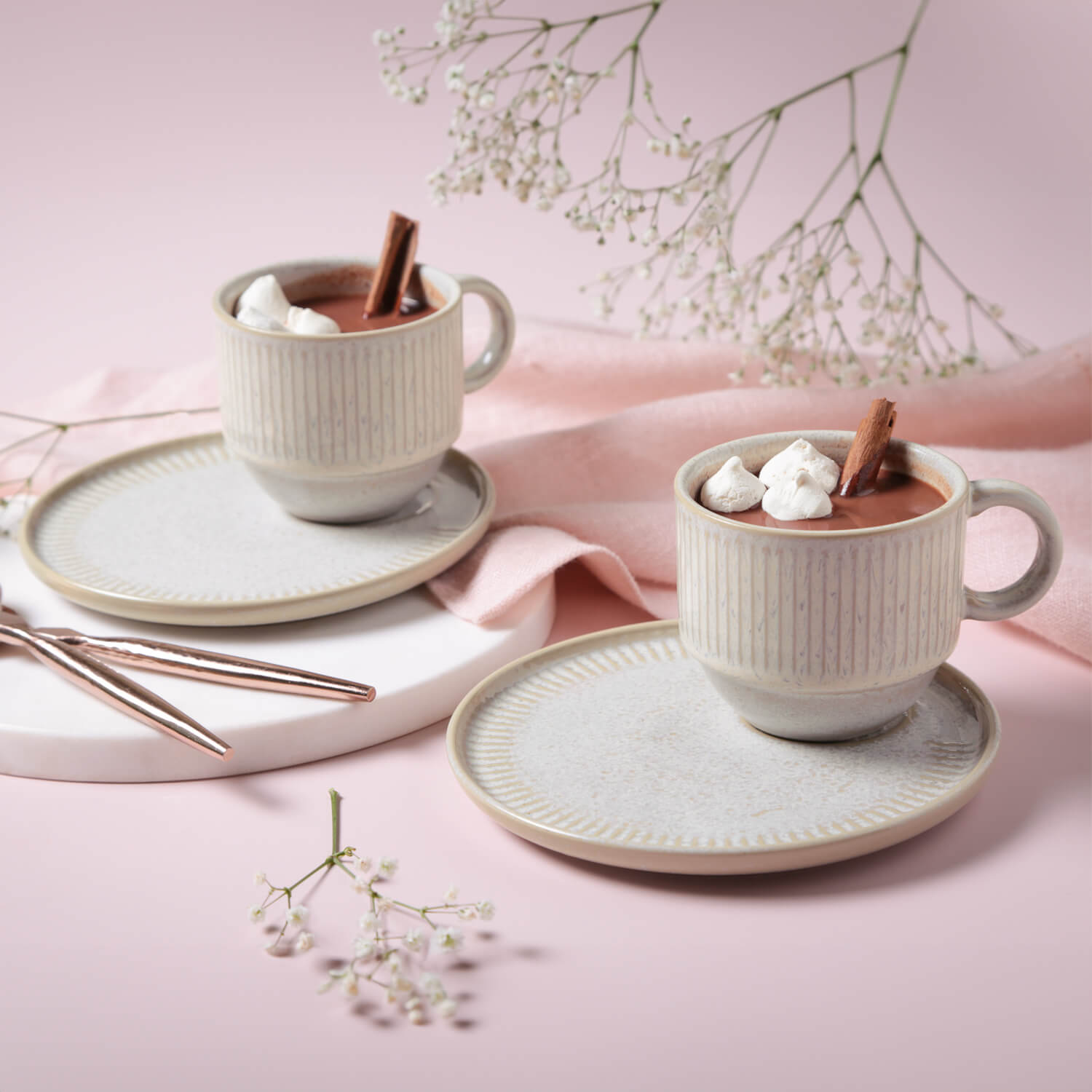 Conjunto com 6 Xícaras de Chá Empilhável com 6 Pires Linhas Latte 230ml - Imagem 2