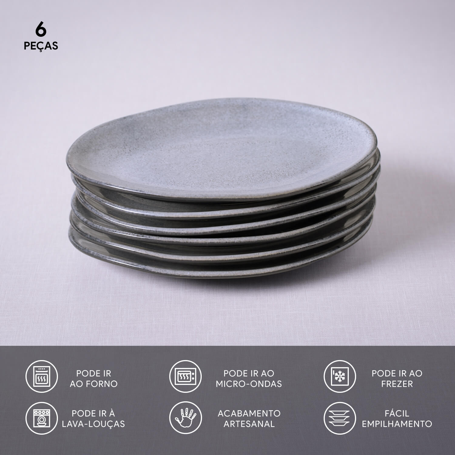 Conjunto com 6 Pratos de Sobremesa Oval Orgânico Dust 22,5x16,5x2,5cm - Imagem 3