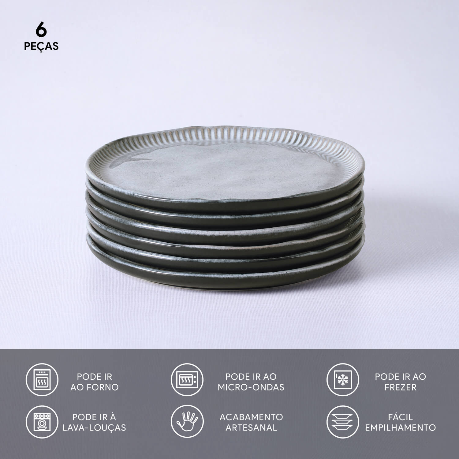 Conjunto com 6 Pratos de Sobremesa Linhas Dust Ø21,5cm - Imagem 3