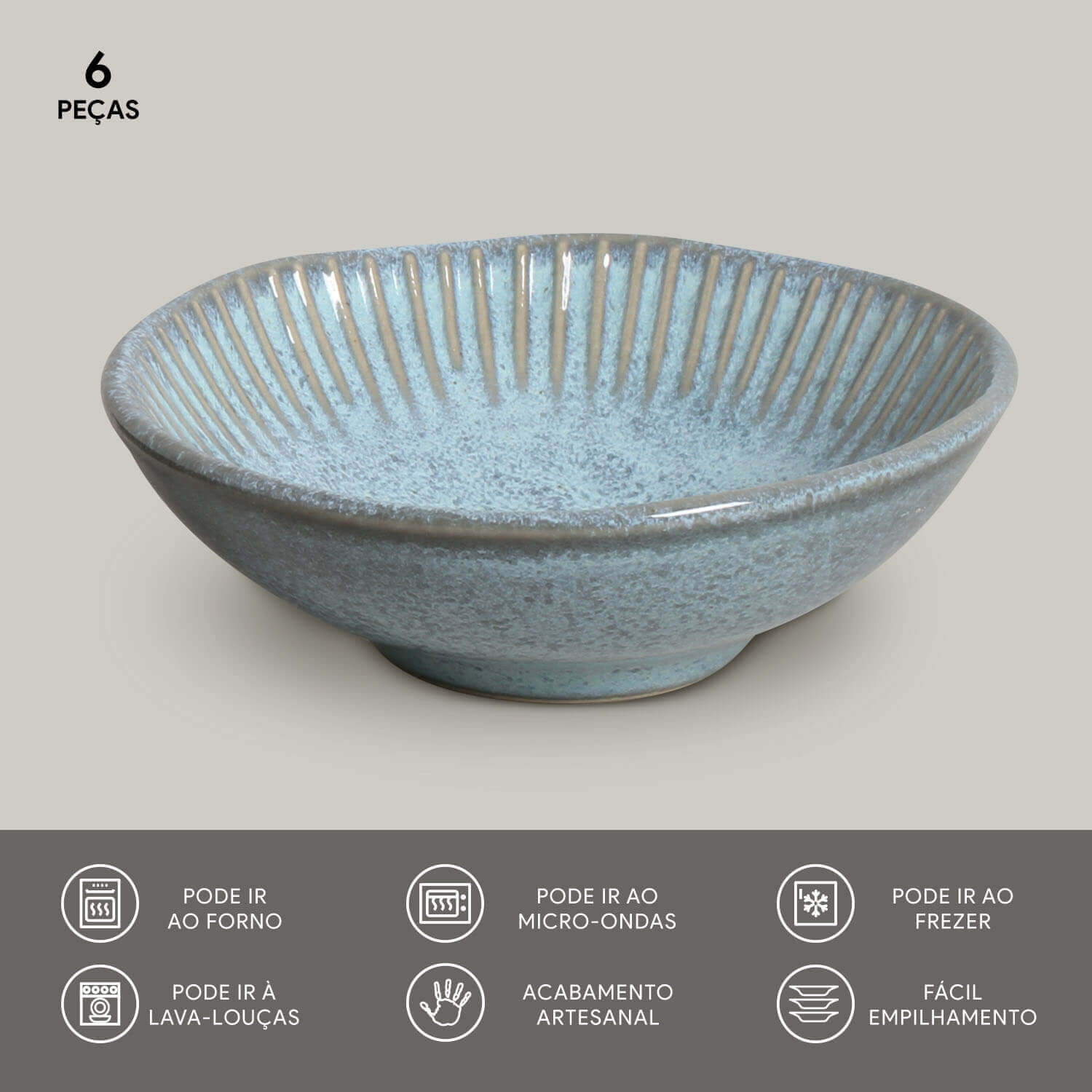 Conjunto com 6 Cumbucas Linhas Breeze Ø15x5,5cm 370ml - Imagem 3