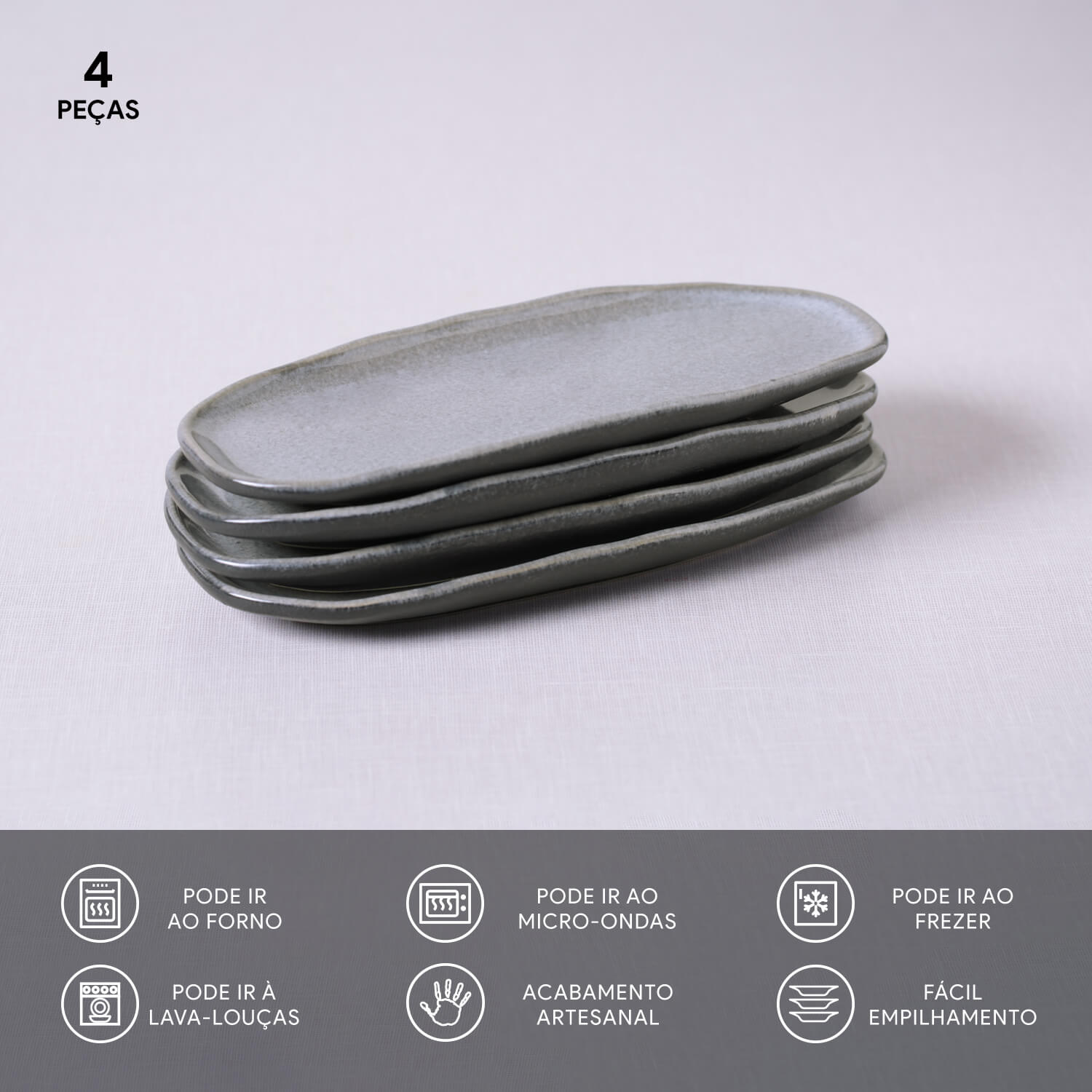 Conjunto com 4 Travessas Oval Rasa Pequena Orgânico Dust 23x11cm - Imagem 3