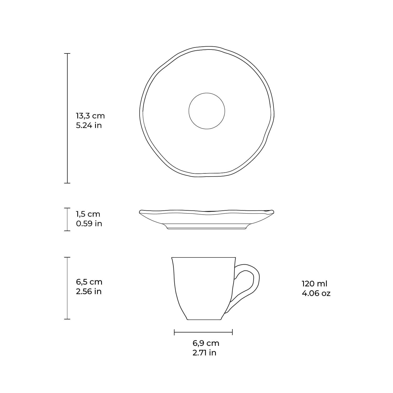 Conjunto com 6 Xícaras de Café com Pires Orgânico Amana 120ml - Imagem 8