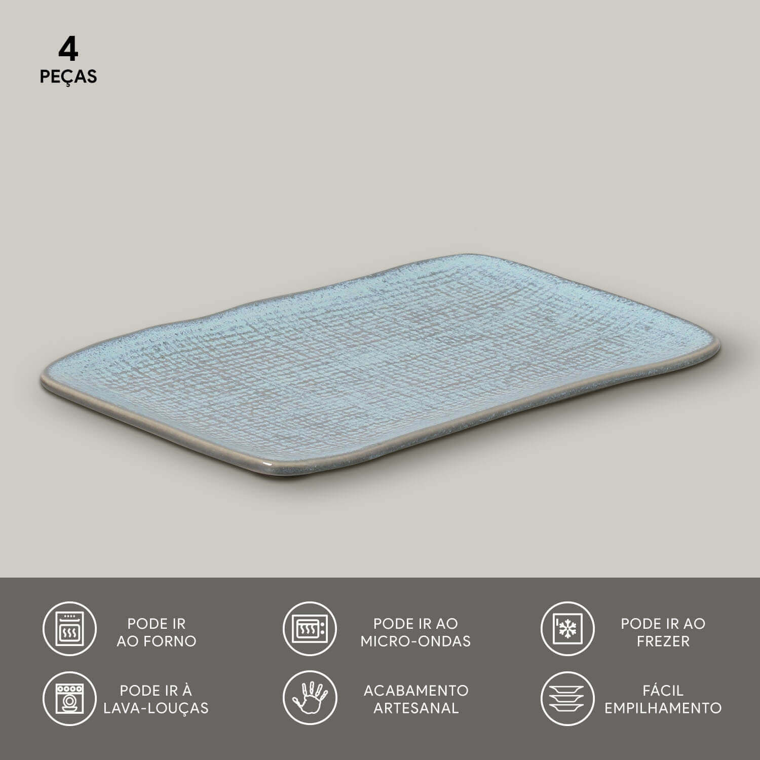 Conjunto com 4 Travessas Retangular Média Juta Breeze 27x16cm - Imagem 3