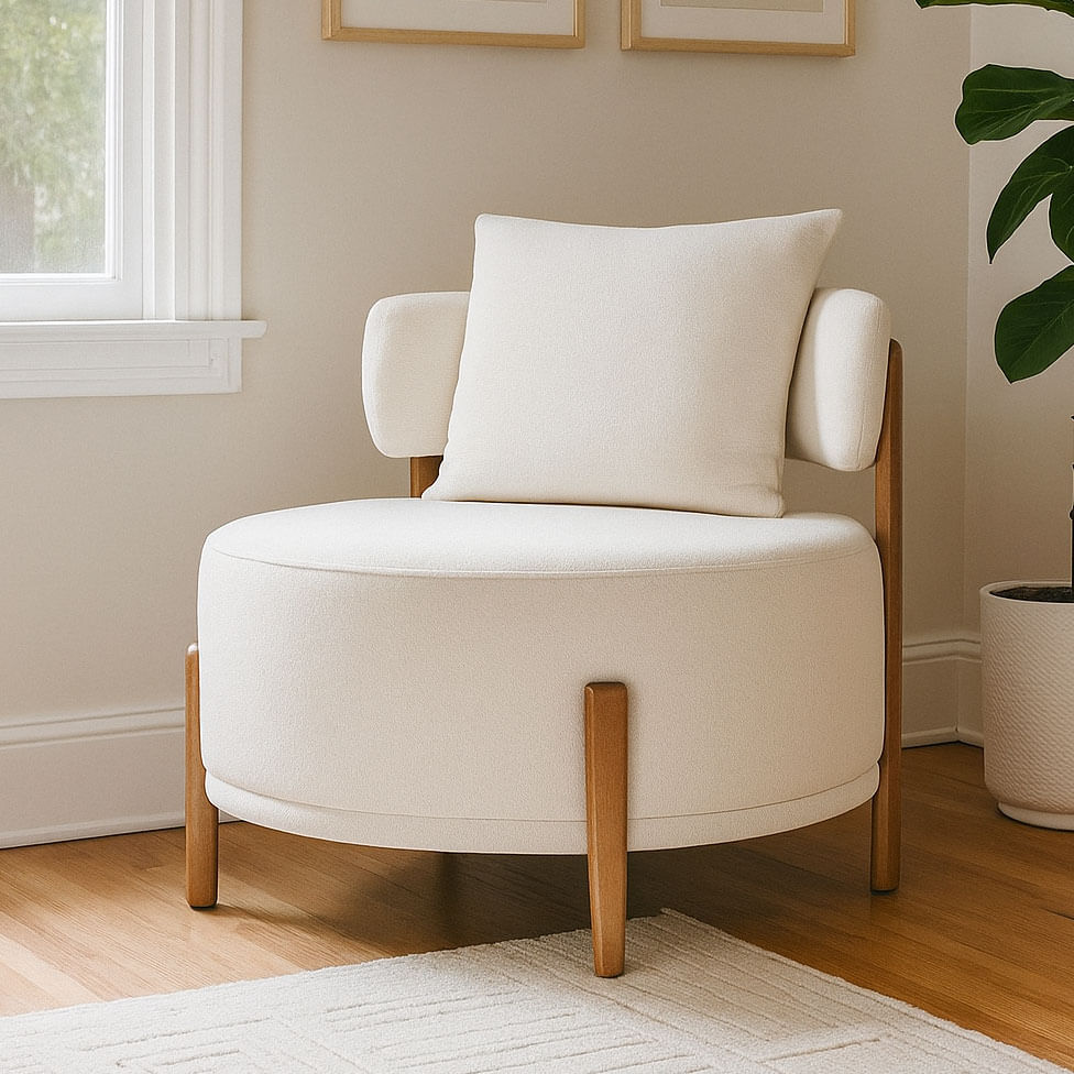 Poltrona Decorativa Seiva Curva em Boucle Off White - Imagem 2