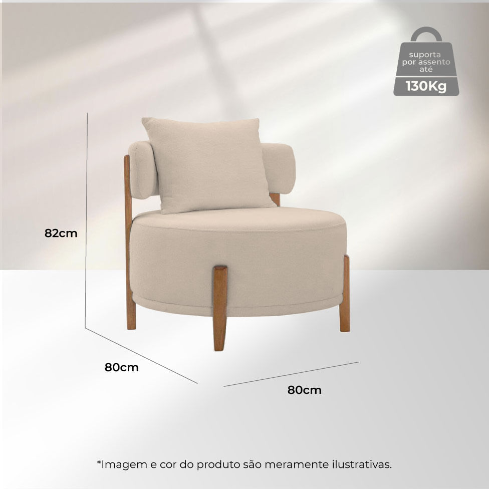 Poltrona Decorativa Seiva Curva em Boucle Off White - Imagem 5