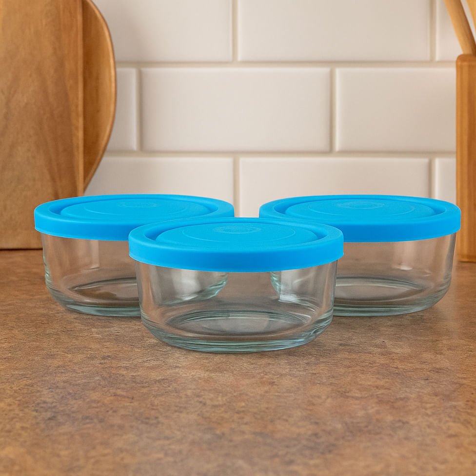 Jogo 3 Potes Multiuso de Vidro com Tampa Azul 440ml - Imagem 2