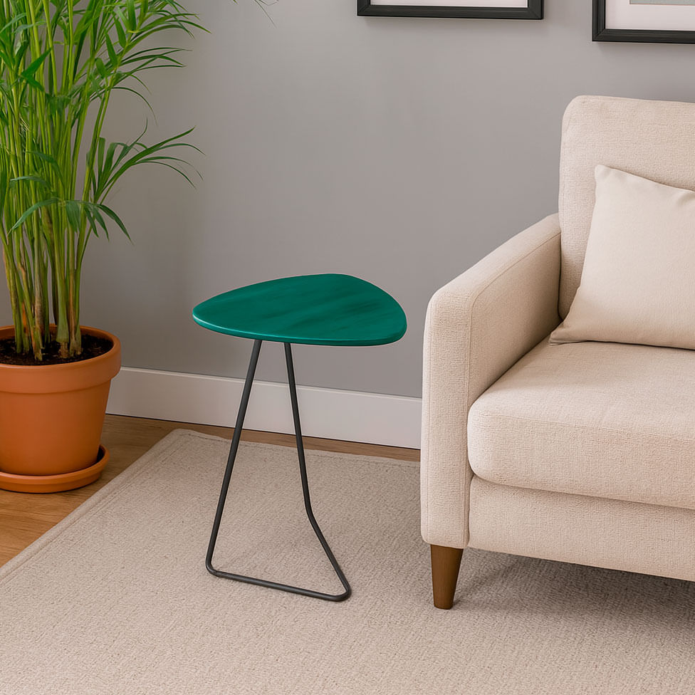 Mesa Lateral Folha Verde Base Preta - Imagem 2