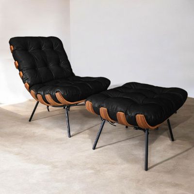 Poltrona-Costela-com-Puff-em-Couro-Preto