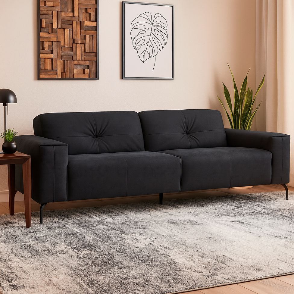 Sofá Santorini em Couro Sherwood Preto 2,44m - Imagem 6