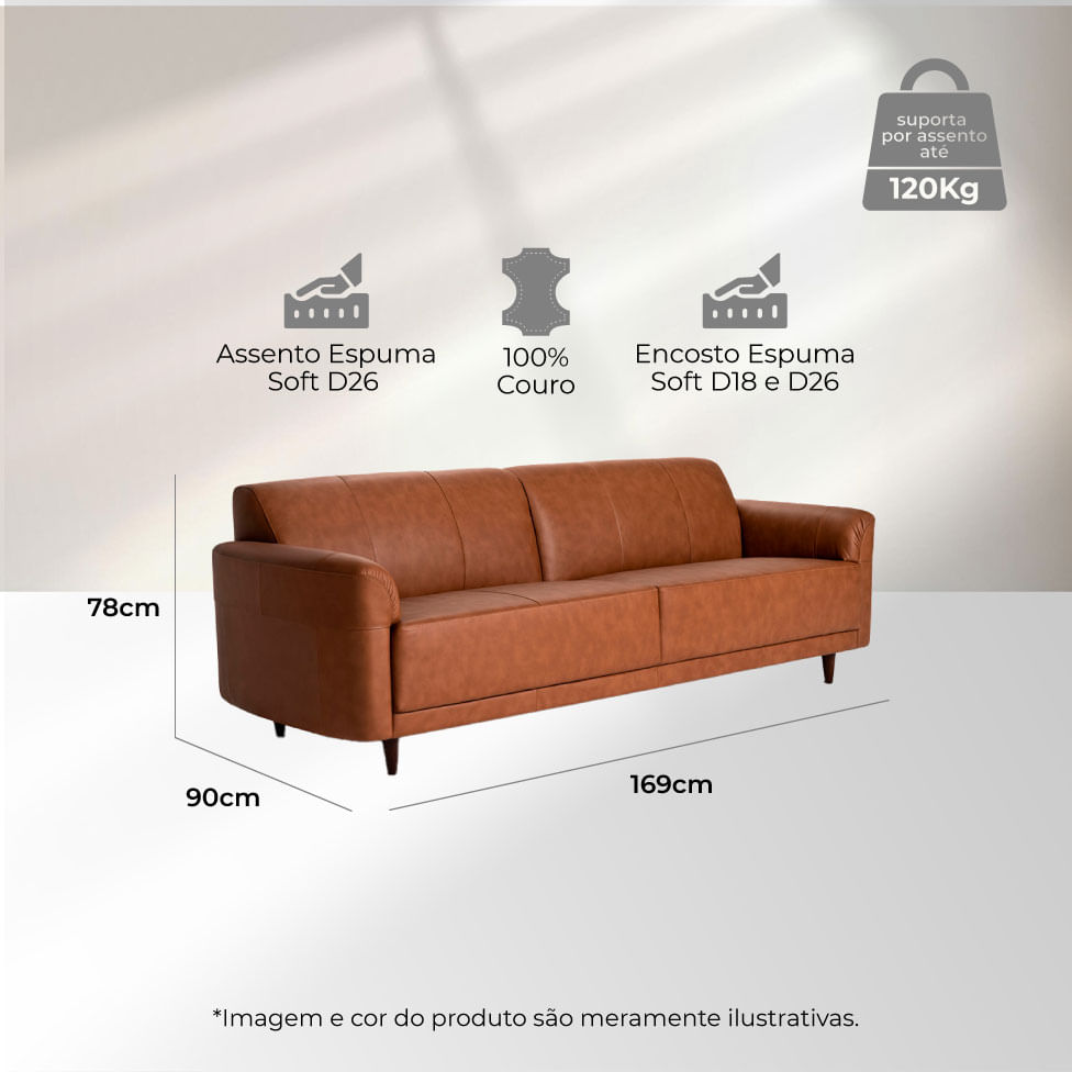 Sofá Living Marbella em Couro Estonado Amarula 2,71m - Imagem 4