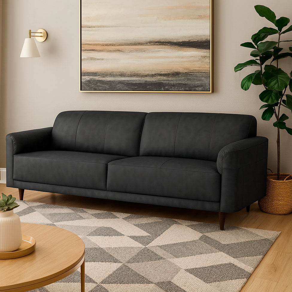 Sofá Living Marbella em Couro Sherwood Preto 2,03m - Imagem 3