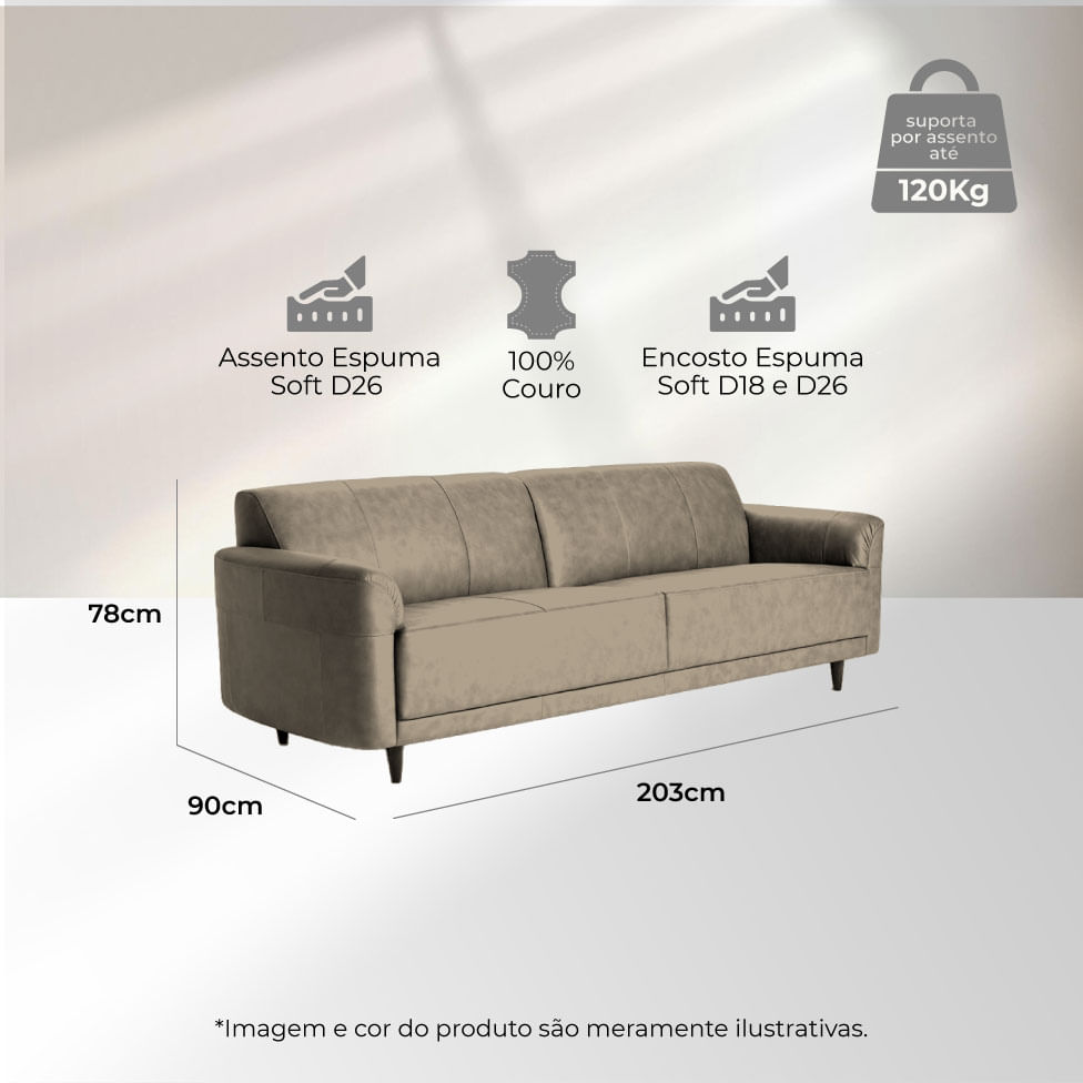 Sofá Living Marbella em Couro Grano Sandstorm 2,03m - Imagem 4