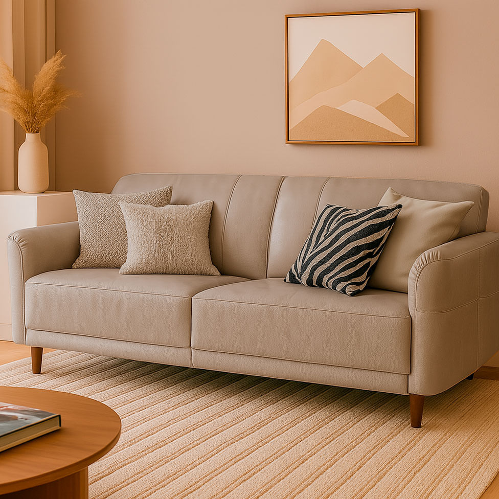 Sofá Living Marbella em Couro Grano Sandstorm 2,71m - Imagem 3