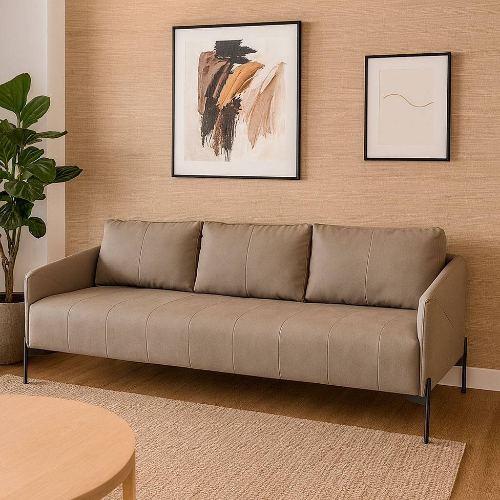 Sofá Santiago em Couro Grano Sandstorm 2,36m - Imagem 6