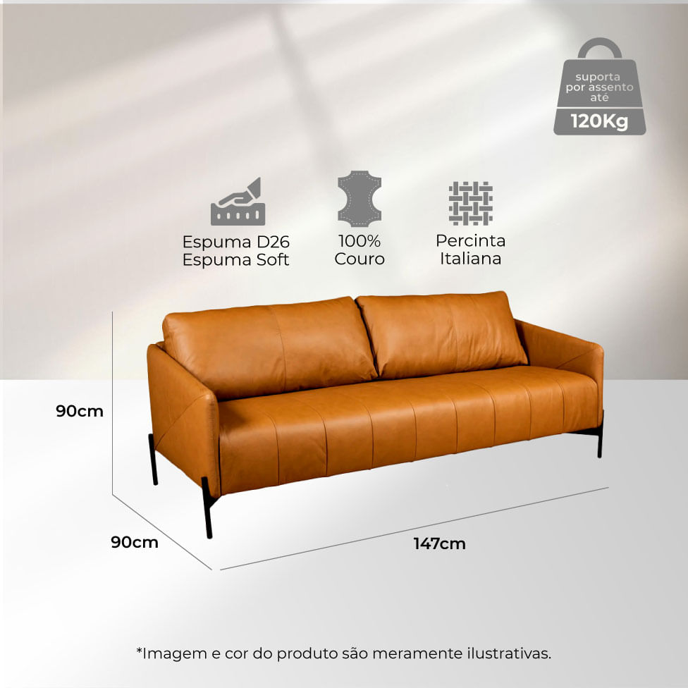 Sofá Santiago em Couro Estonado Amarula 1,47m - Imagem 4