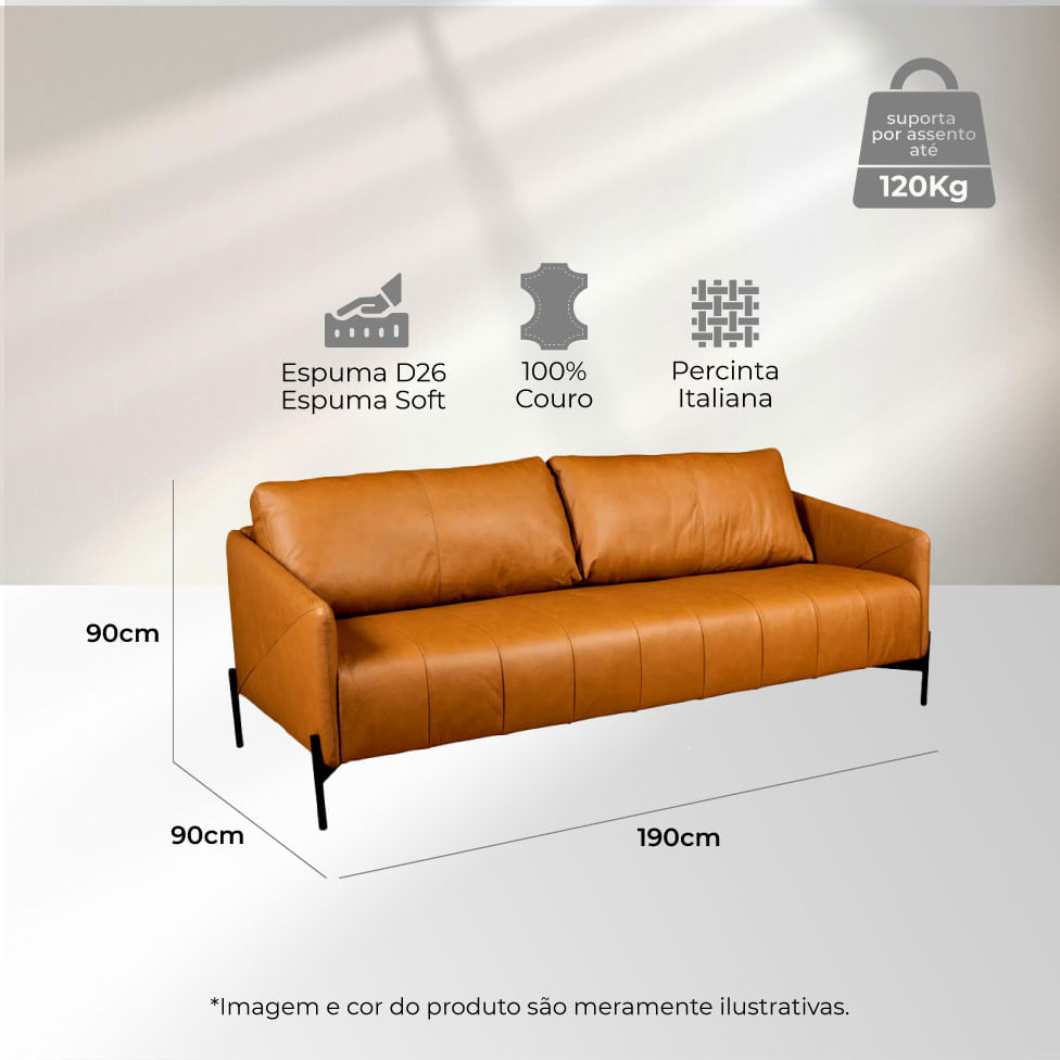 Sofá Santiago em Couro Estonado Amarula 1,90m - Imagem 4