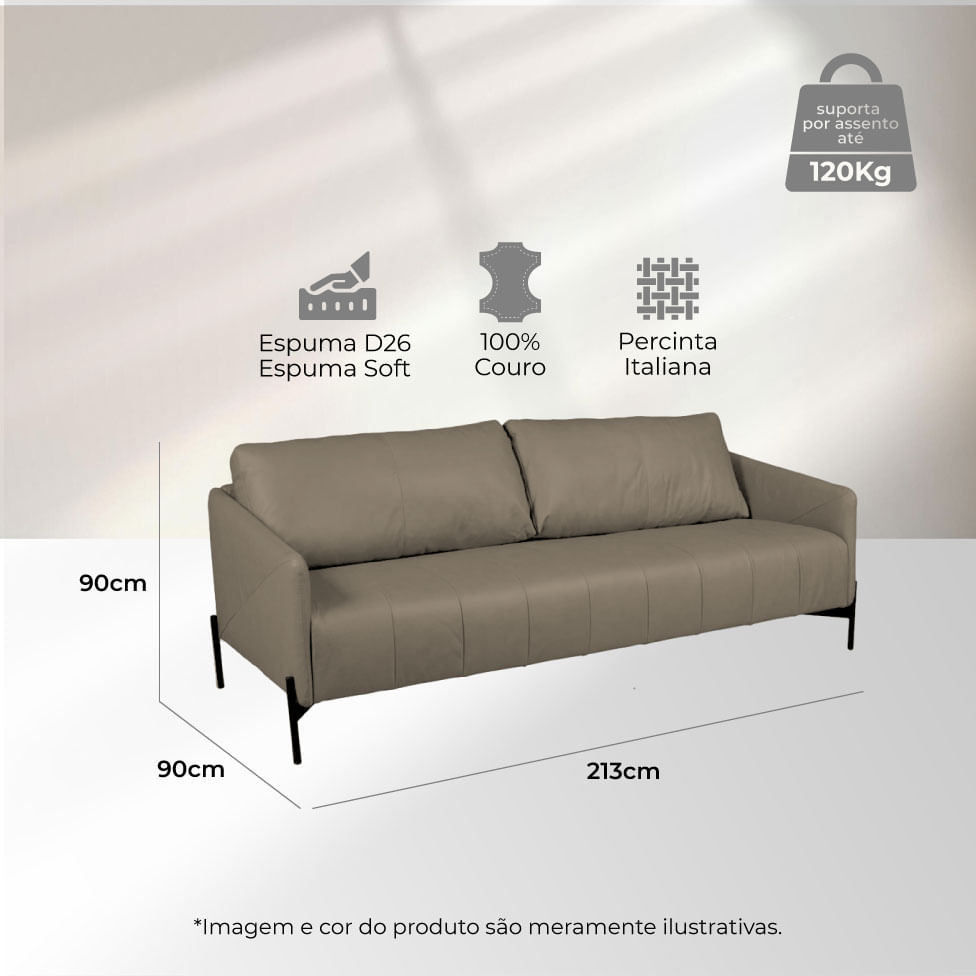 Sofá Santiago em Couro Grano Sandstorm 2,13m - Imagem 4