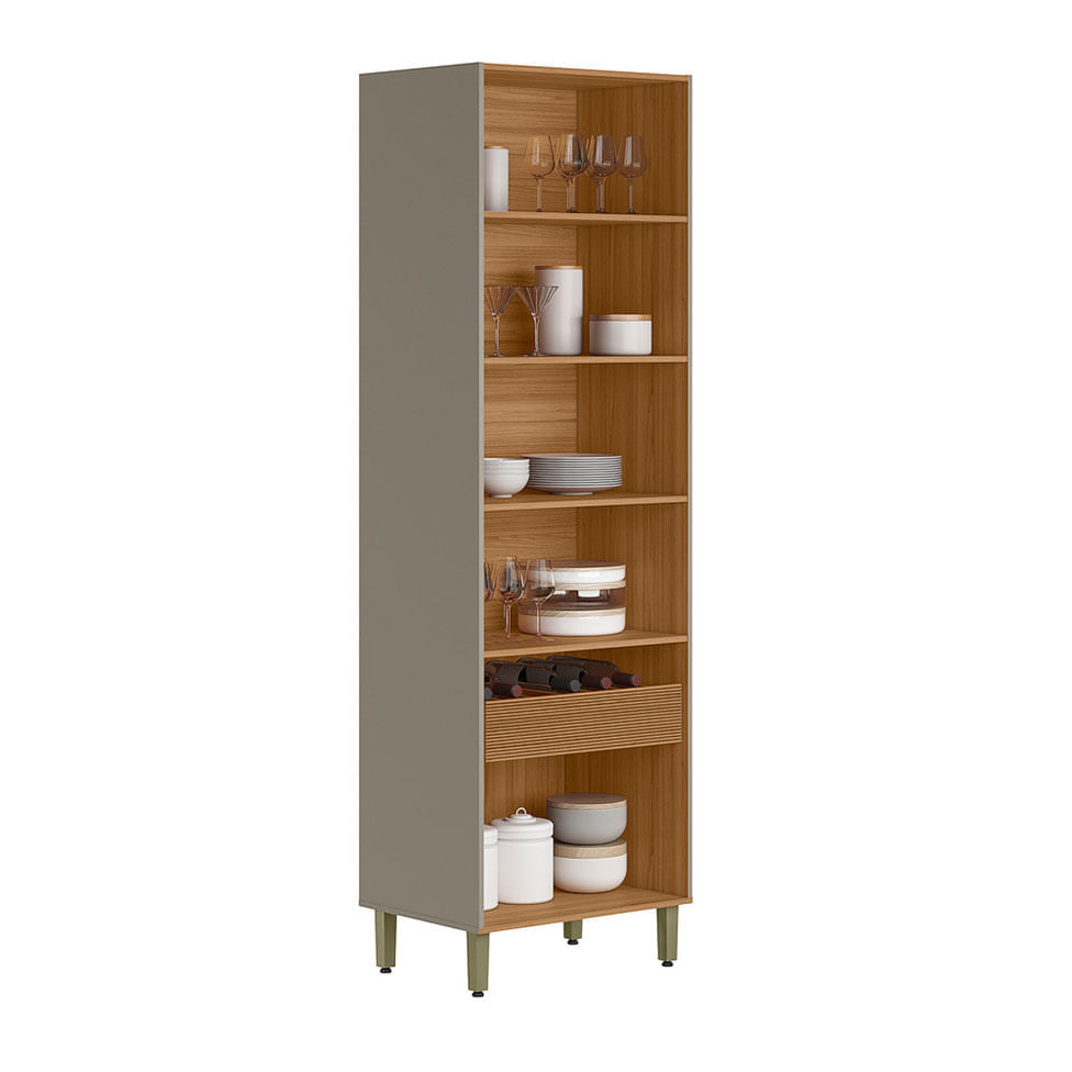 Cristaleira Allure com Led 2 Portas e 1 Gaveta Natural e Cinza - Imagem 2